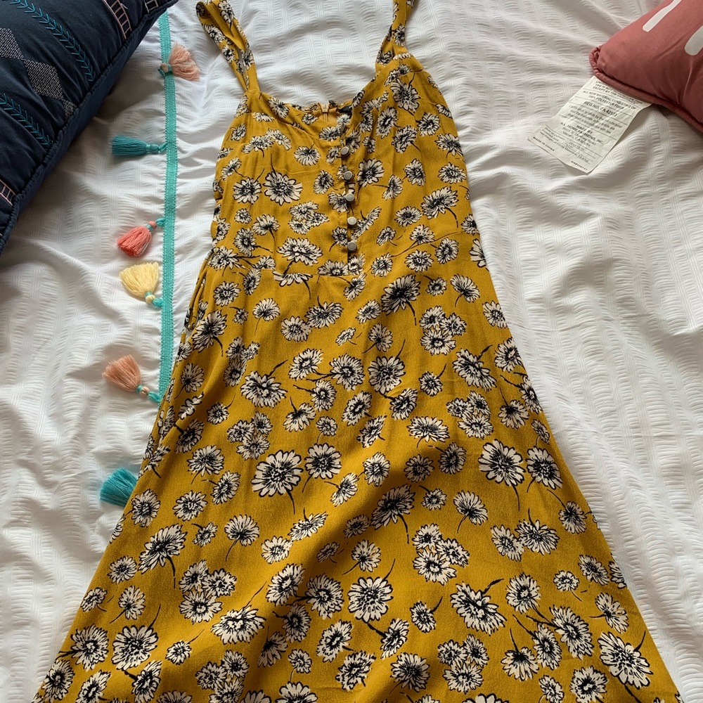 Mustard floral mini dress